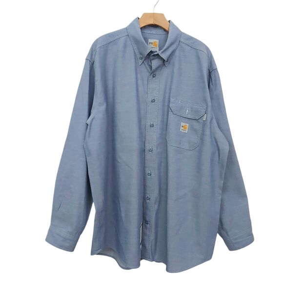 Carhartt Flame Resistant Shirt Mens 2XL Blue Button Up Long Sleeve Work Durable - Picture 1 of 11
